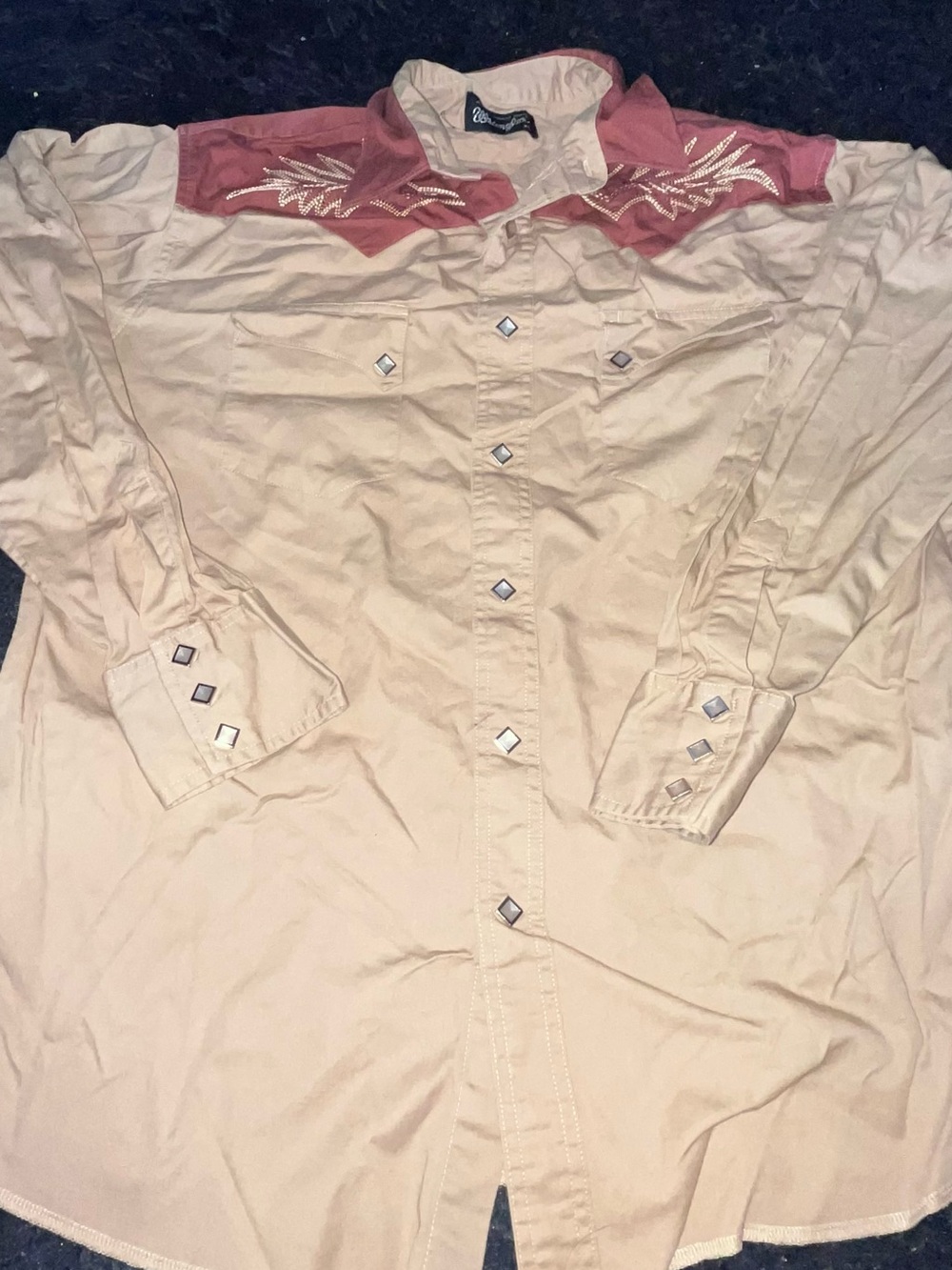 Rare Vintage Wrangler Tan Western Button-Down Shirt with Red Yoke